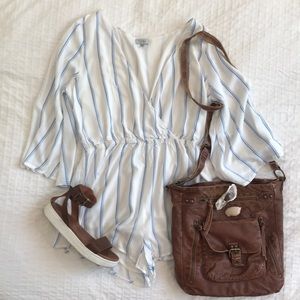 Blue and white romper